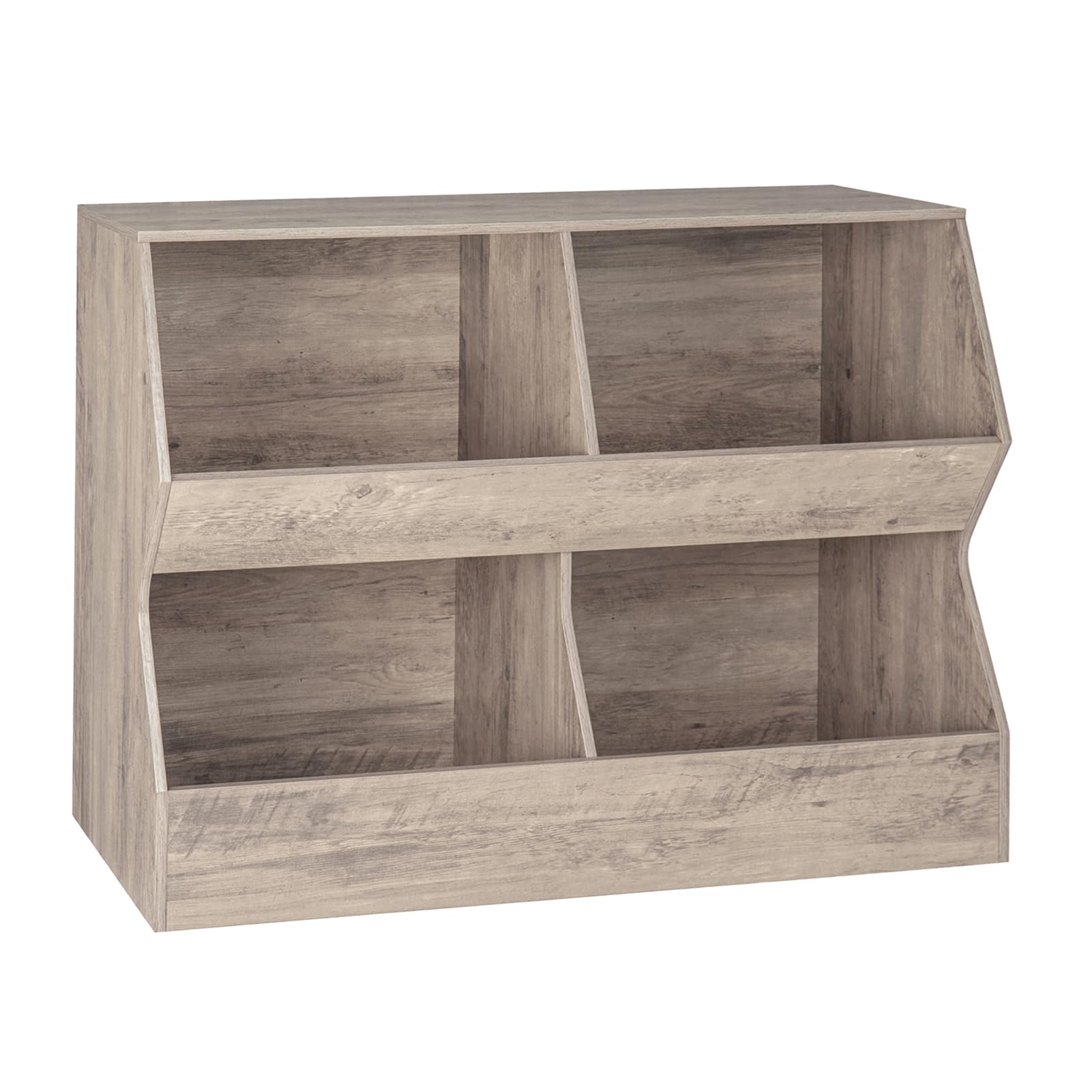 Dinzi Lvj Kids Bookshelf, Toy Storage Organizer, Wooden Toy Storage Cabinet, 4 Cubby Children Bookcase, Toddler Book Toy Shelf For Bedroom, Nursery, Hallway, School, 31.5' Long, Greige