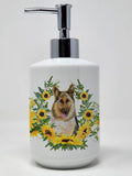 Caroline's Treasures CK2846SOAP German Shepherd in Sunflowers Ceramic Soap Dispenser Hand Soap Dispenser Pump Bottles for Bathro