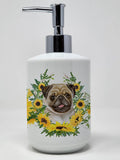 Caroline's Treasures CK2910SOAP Fawn Pug in Sunflowers Ceramic Soap Dispenser Hand Soap Dispenser Pump Bottles for Bathroom Kitc