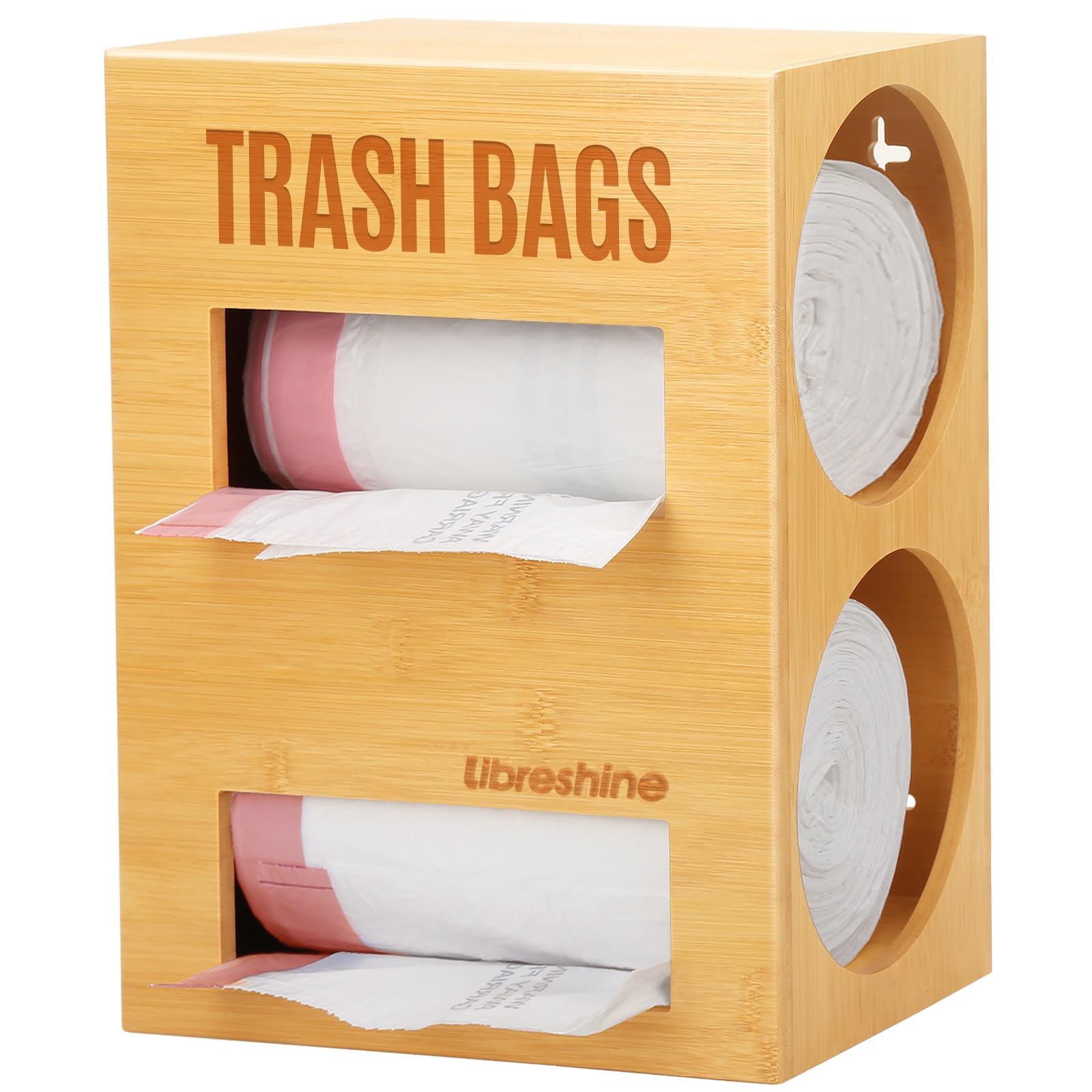 Libreshine Xl Bamboo 2-In-1 Trash & Garbage Bag Holder Dispenser - Dual Slot For Costco Kirkland 200Ct Jumbo Rolls, Wall/Under-S