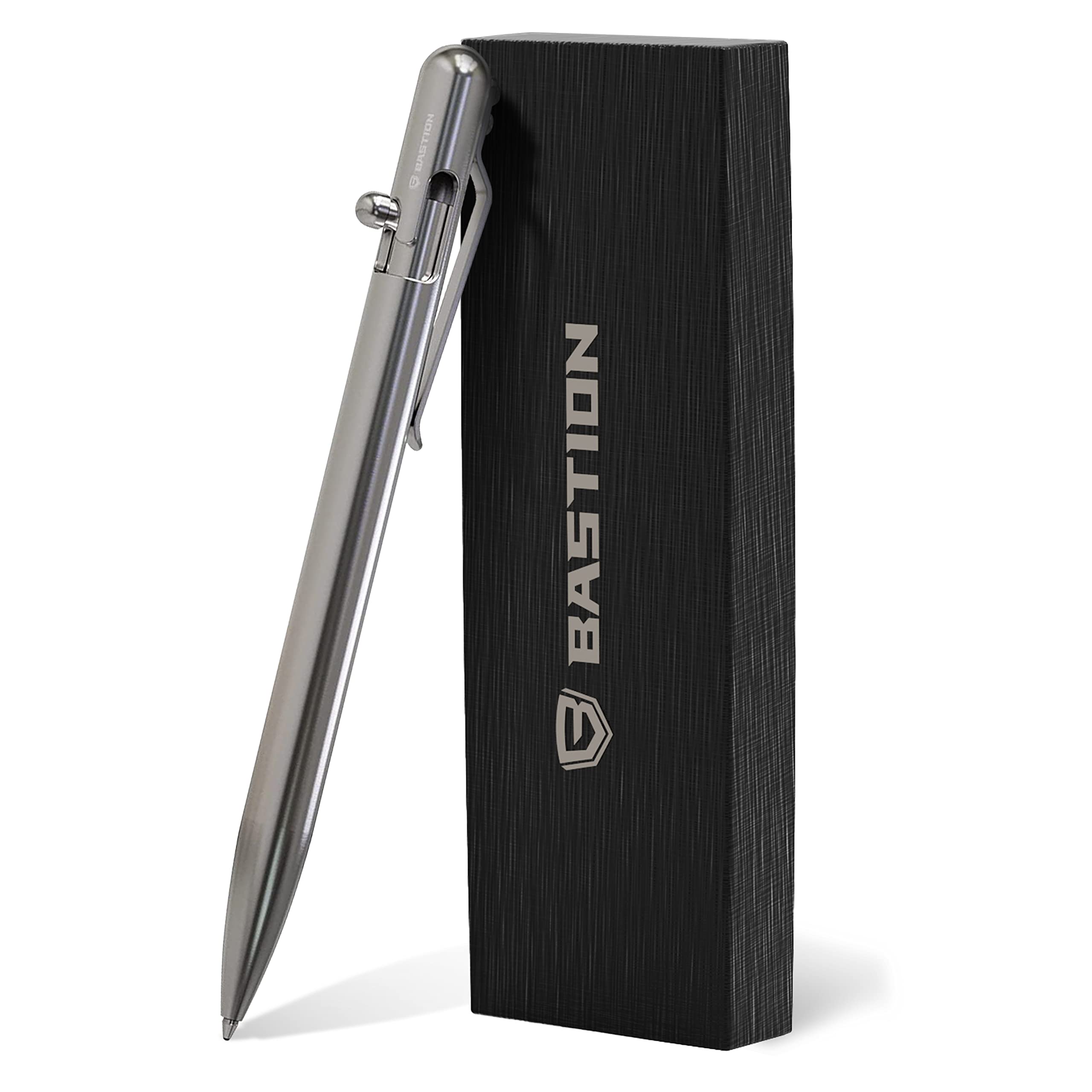 Bastion Luxury Slim Bolt Action Pen, Durable Edc Pen With Fine Tip, Professional Ballpoint Pen For School And Work - Stainless