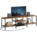Hoobro Tv Stand With Power Outlets To 75 Inches, Tv Console Table With Open Storage Shelves Cabinet, Industrial Media Entertainment Center For Living Room Bedroom, Rustic Brown And Black Bf80Ds01