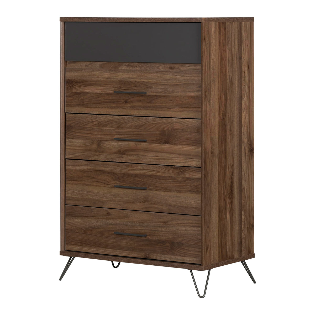 South Shore Olvyn 5-Drawer Chest Storage Unit, Natural Walnut and Charcoal