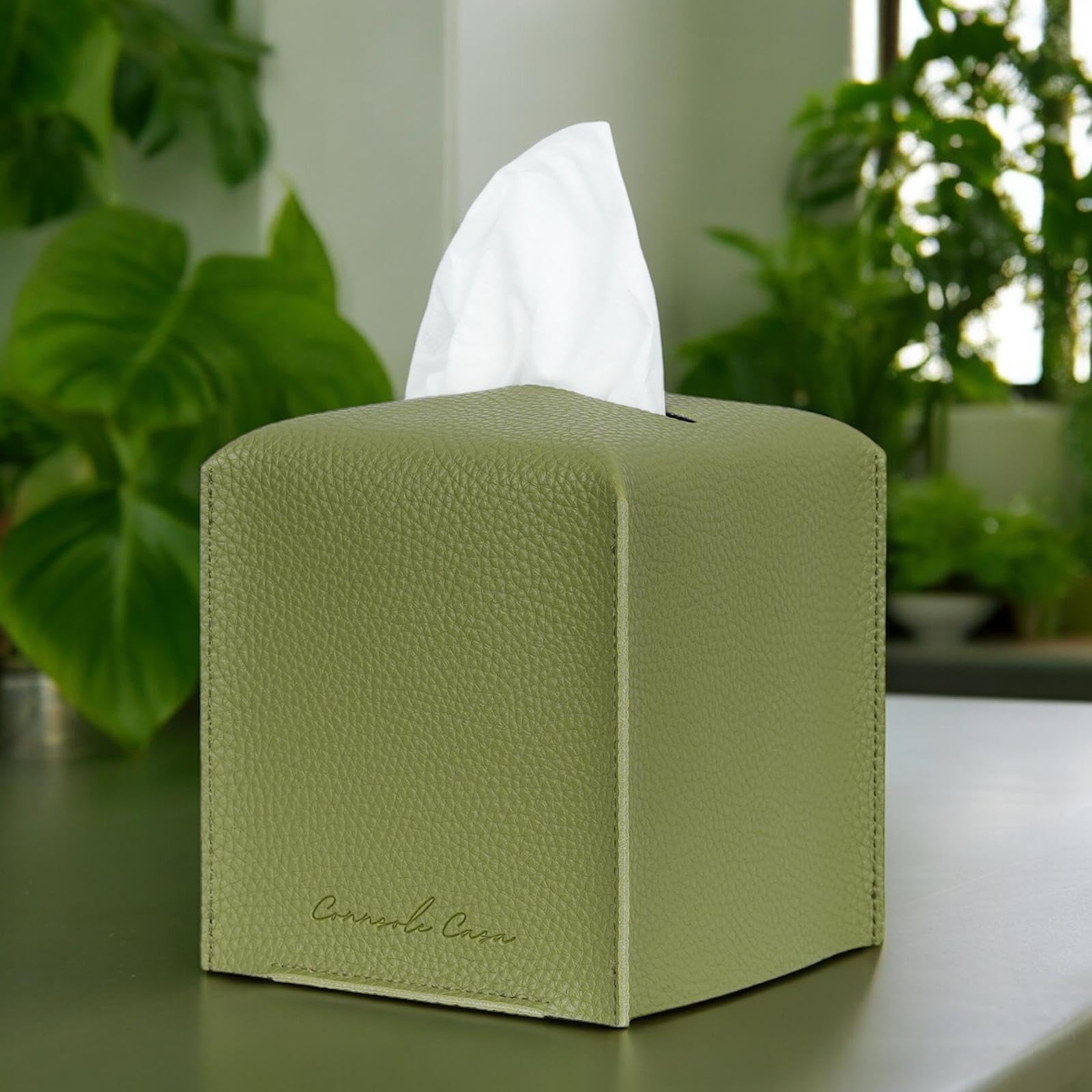 Connsole Casa Premium Pu Leather Tissue Box Holder - Elegant Hotel-Style Green Tissue Box Cover For Enhanced D  Cor Of Home Offi