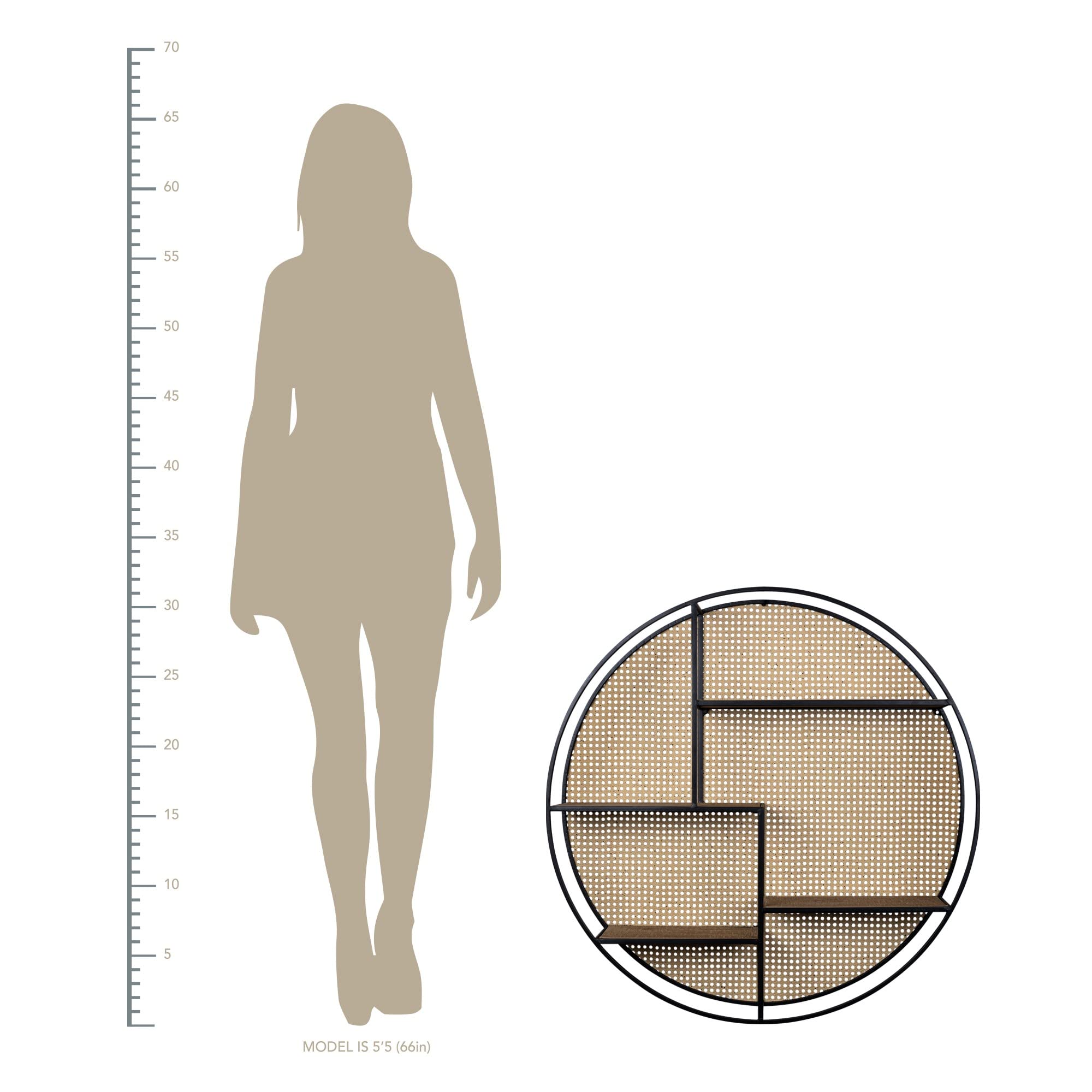 HomeRoots Multi Metal, Other Cane Detail Metal and Wood Wall Shelves