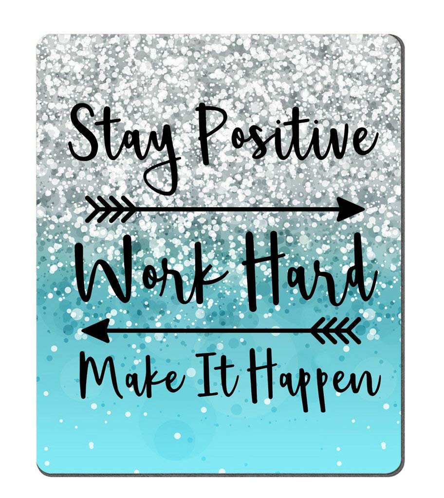 Amcove Gaming Mouse Pad Custom, Stay Positive Work Hard And Make It Happen Inspirational Quotes Mouse Pad Art Blue Glitter Black