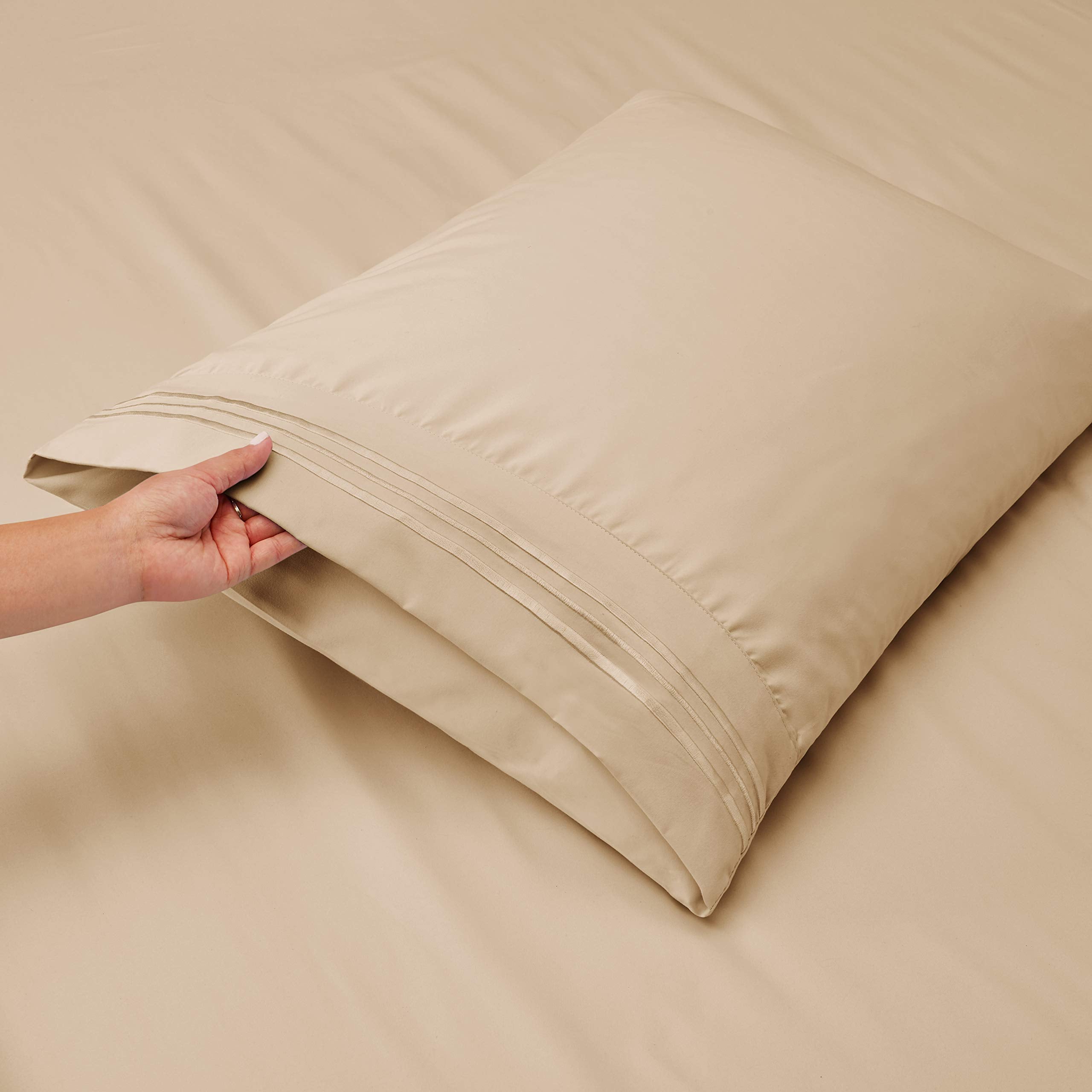 Clara Clark Queen Sheets, 6 Piece Set - Hotel Luxury Sheets For Queen Size Bed, Super Soft Bedding Sheets & Pillowcases, Queen Size Sheets, Beige Cream