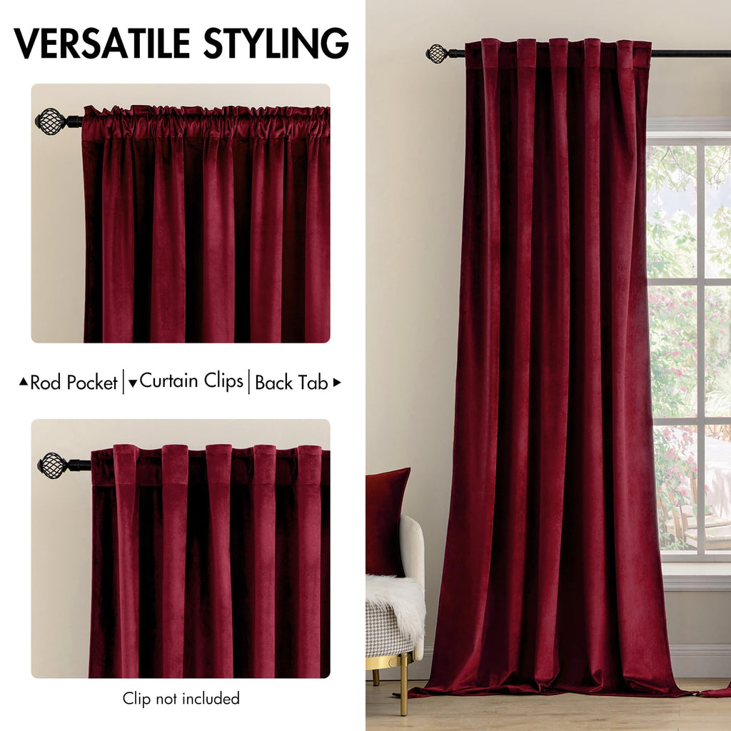 Miulee Velvet Curtains 96 Inches 2 Panels - Luxury Blackout Curtains For Bedroom Living Room Thermal Insulated Super Soft Christmas Window Drapes Rod Pocket & Back Tab, Burgundy Red, W52 X L96 Inches