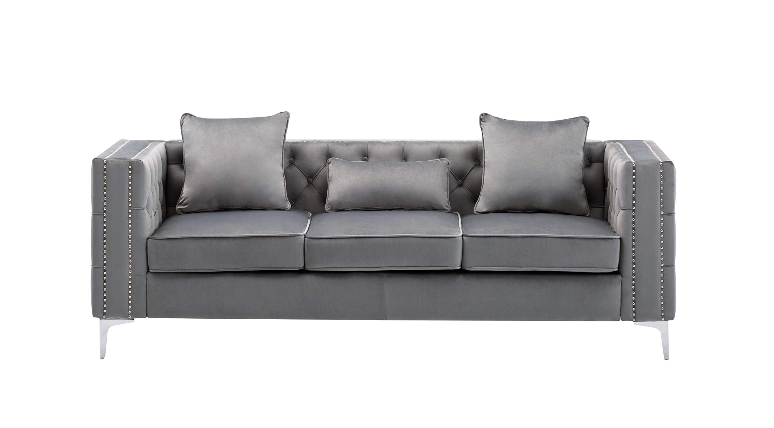 Lilola Home Lorreto Gray Velvet Sofa