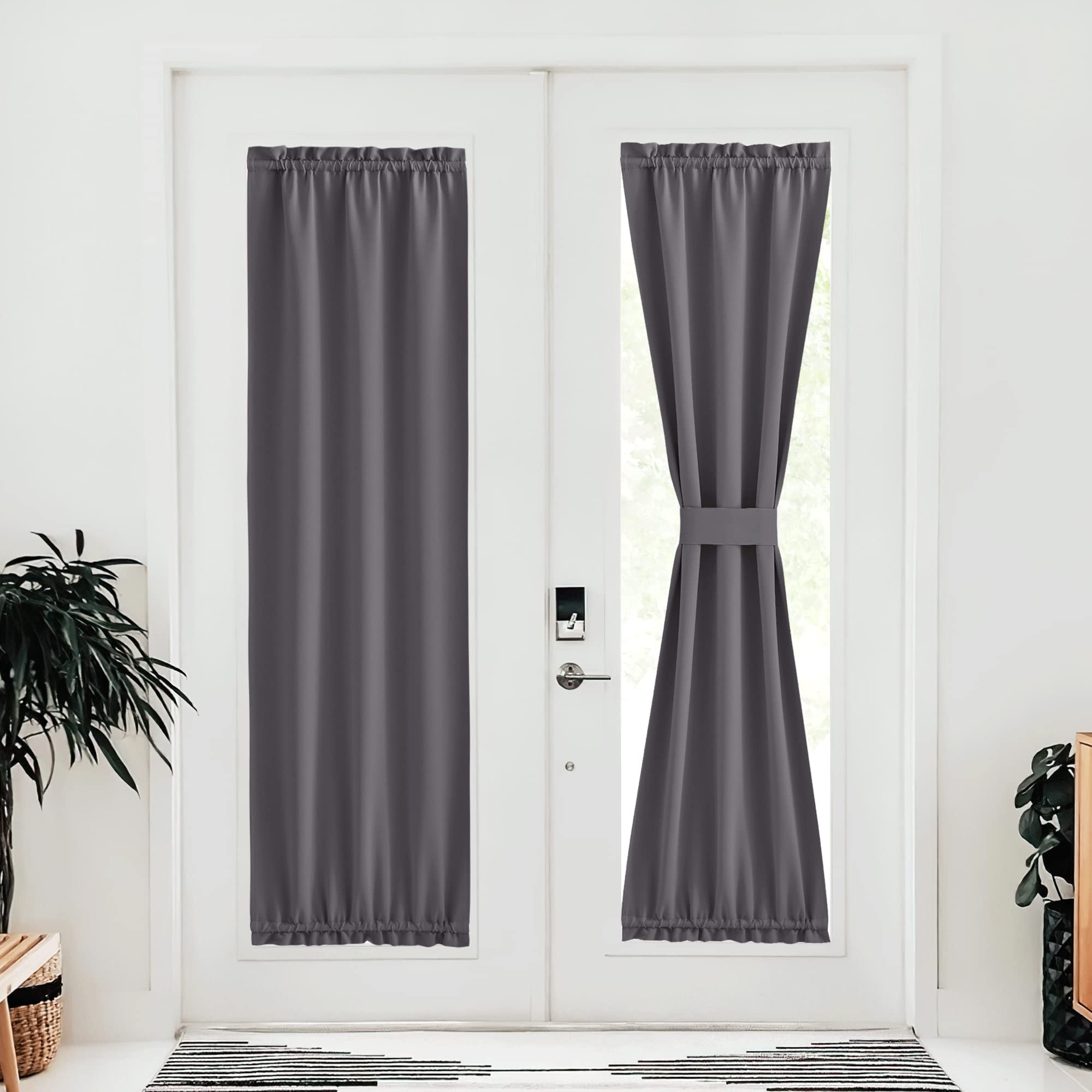 Nicetown Grey Curtains For Sliding Glass Door,80 Inch Length/Long, Thermal Insulated Rod Pocket Single Curtain Panel, Room Darkening Blackout Door Curtains For Bedroom/Doorway Living Cabin, 25' Wide