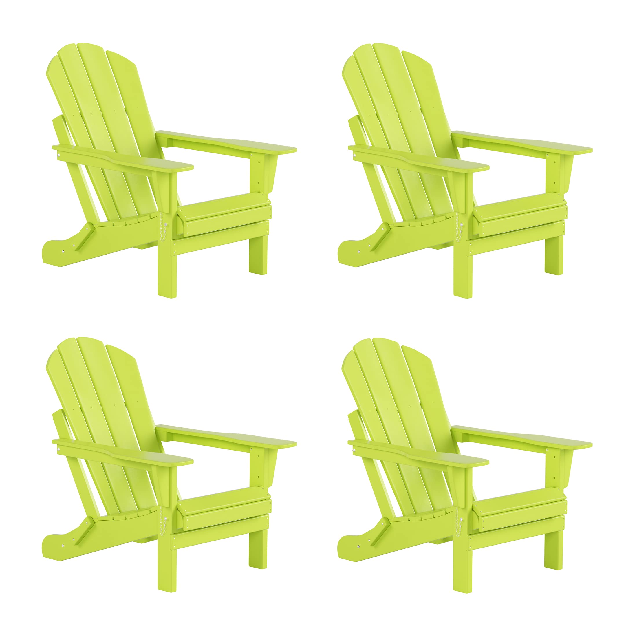 Westintrends Outdoor Adirondack Chairs Set Of 4, Plastic Fire Pit Chair, Weather Resistant Folding Patio Lawn Chair For Outside Deck Garden Backyardf Balcony, Lime