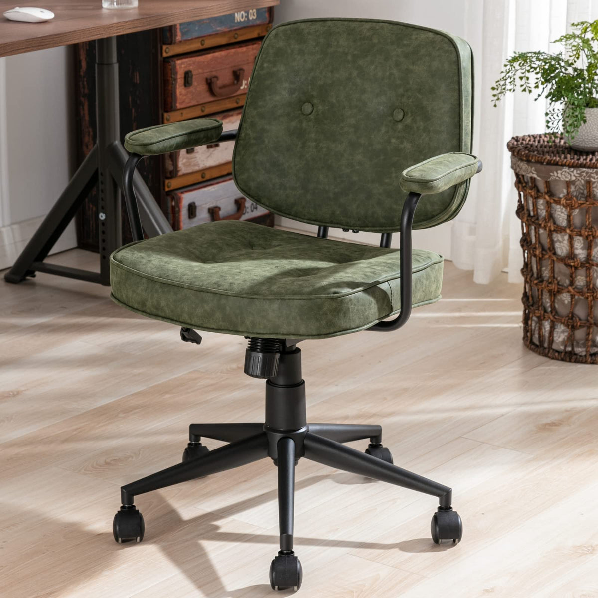 Lukealon Adjustable Pu Leather Tiltable Office Chair, Comfy 360Swivel Task Chair With Armrest Modern Thickened Seat Desk Chair W