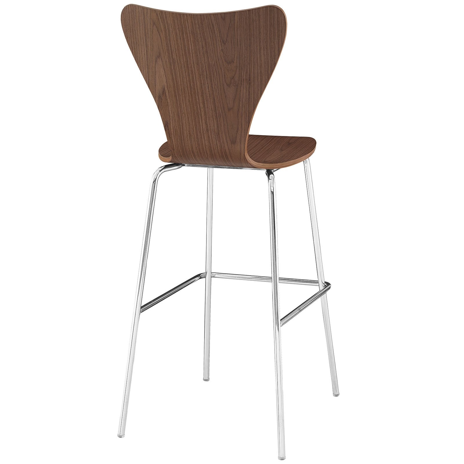 Modway Ernie Mid-Century Modern Wood Bar Stool in Walnut
