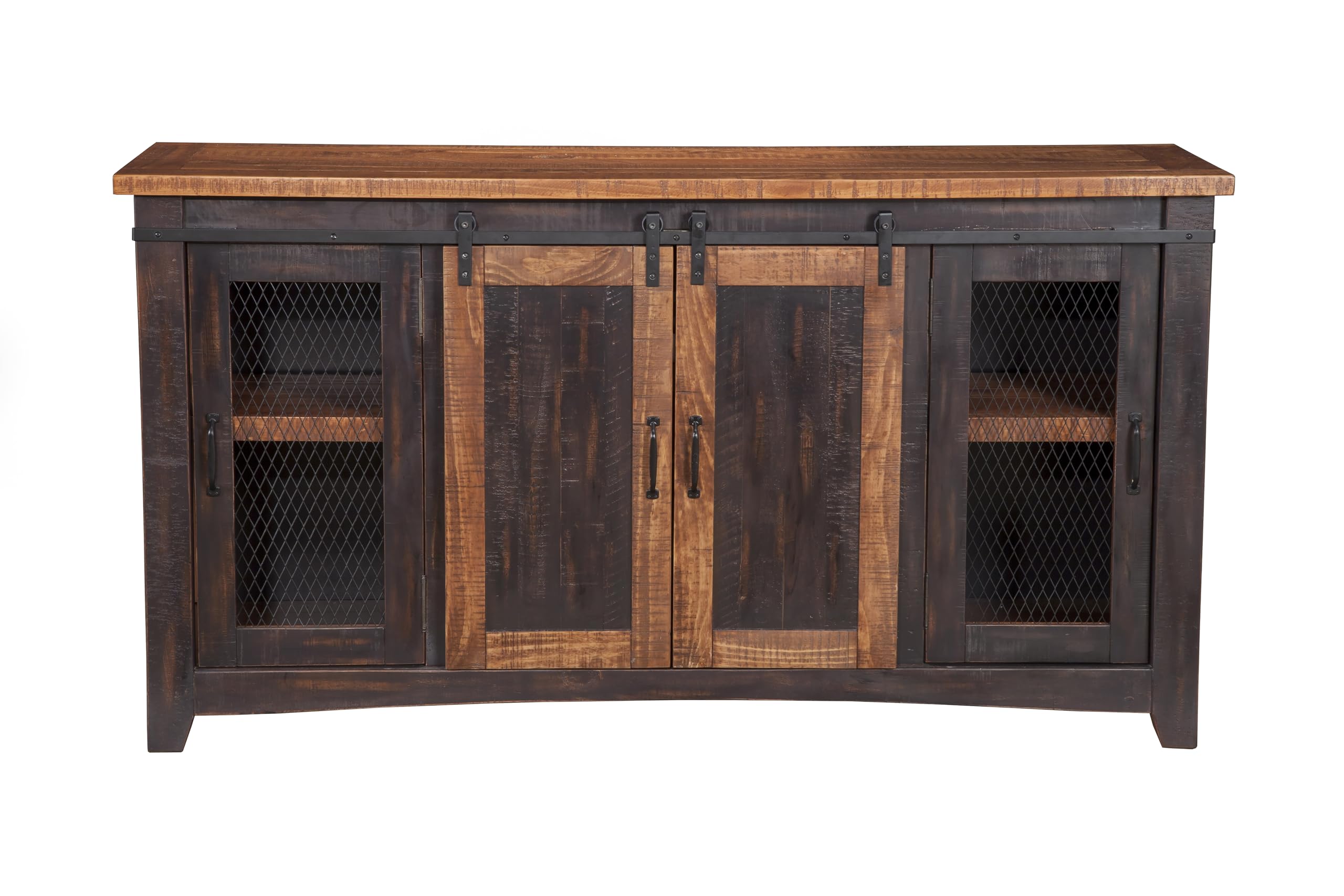 Martin Svensson Home Santa Fe Solid Wood Tv Stand, 65&quot;, Antique Black And Aged Distressed Pine