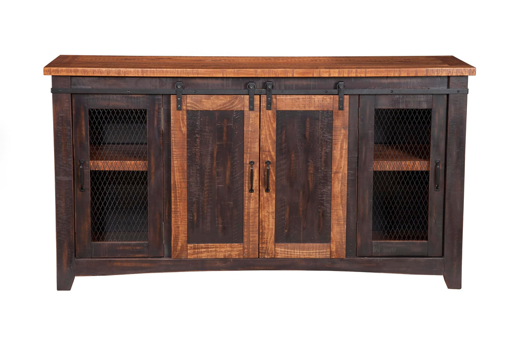 Martin Svensson Home Santa Fe Solid Wood Tv Stand, 65", Antique Black And Aged Distressed Pine