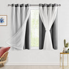 Hiasan Grey Blackout Curtains with Sheer Overlay, Grommet Thermal Insulated Privacy Mix and Match Double Layer Window Curtains f