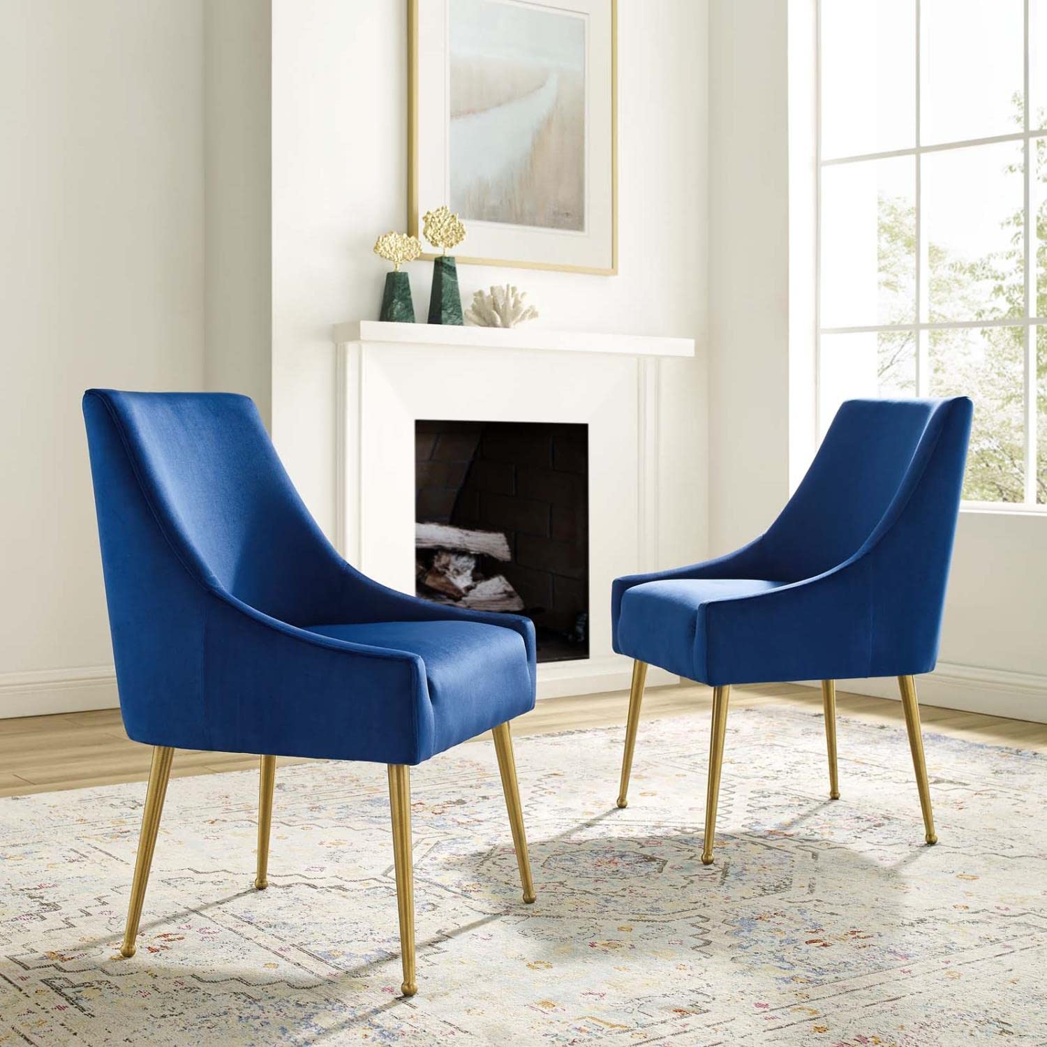 Modway Discern Upholstered Performance Velvet Dining Chair Set Of 2, Navy