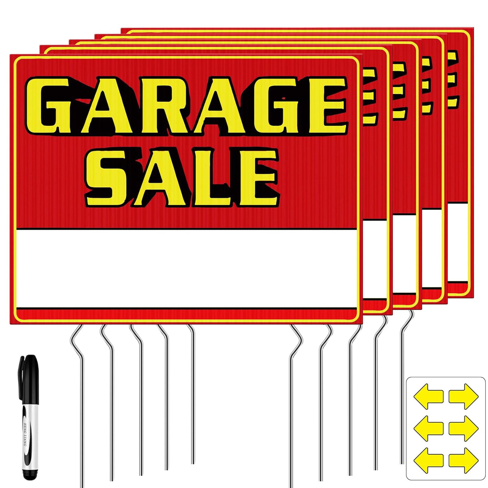 Garage Sale Signs, Double Sided 17' X 13',Garage Sale Signs With Stakes, Garage Sale Sign With Directional Arrows, Waterproof