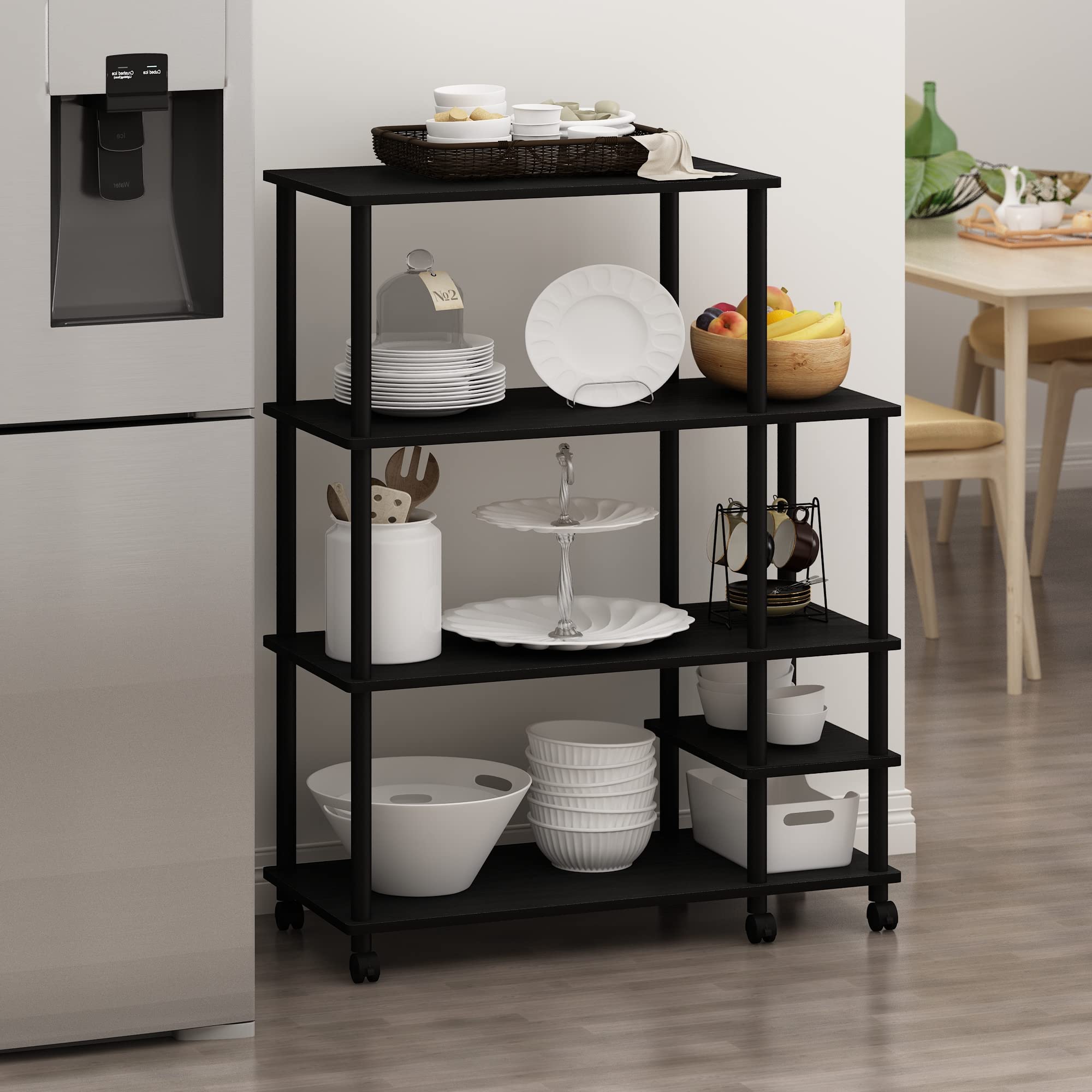 Furinno Turn-N-Tube Kitchen Shelf Cart, Americano/Black