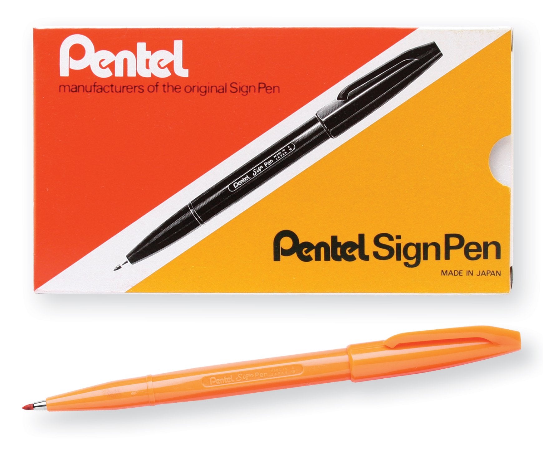 Pentel Sign Pen Fiber-Tipped Pen, Orange Ink, Box Of 12 (S520-F)