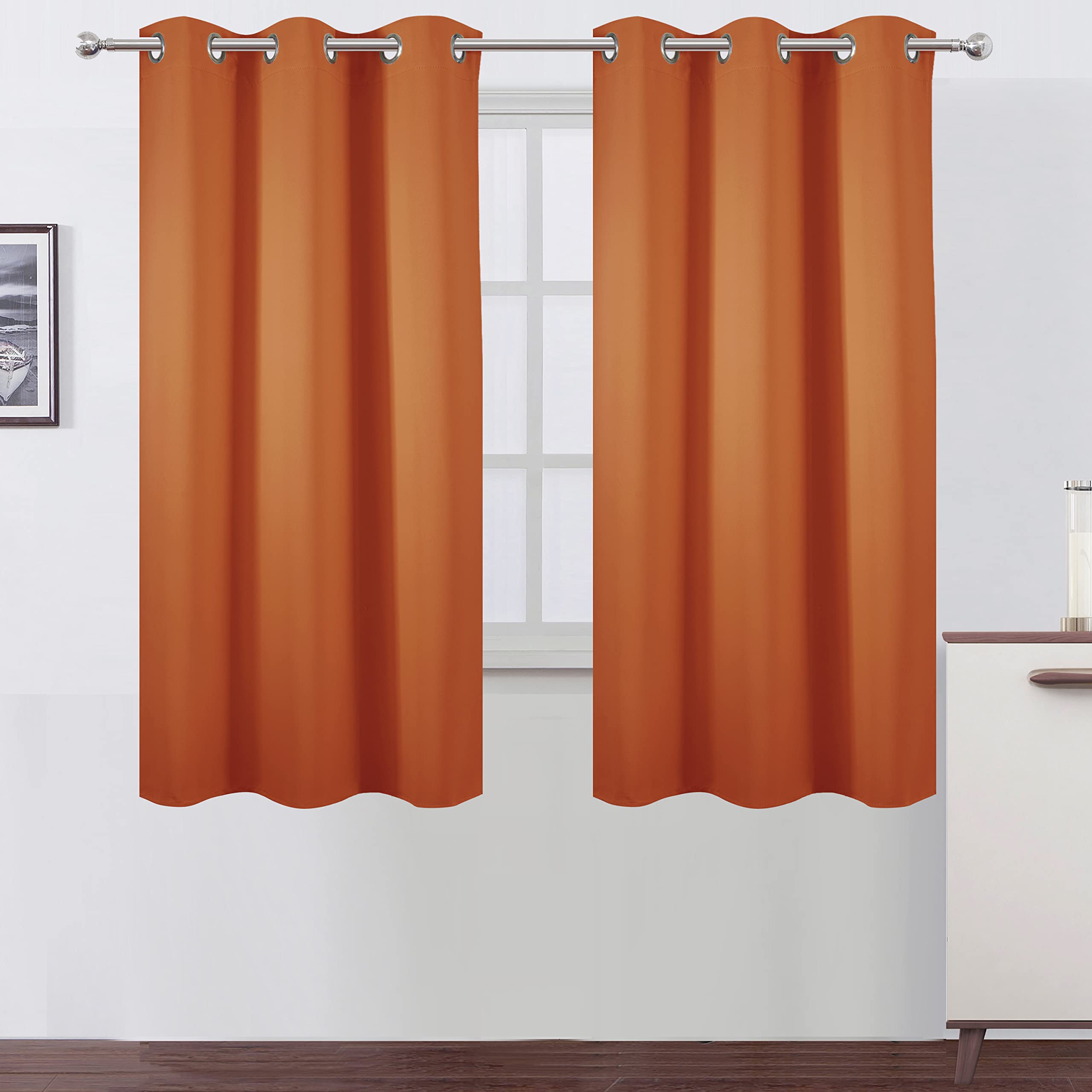 Lemomo Orange Blackout Curtains 38 X 63 Inch Length/Set Of 2 Curtain Panels/Thermal Insulated Room Darkening Blackout Curtains F