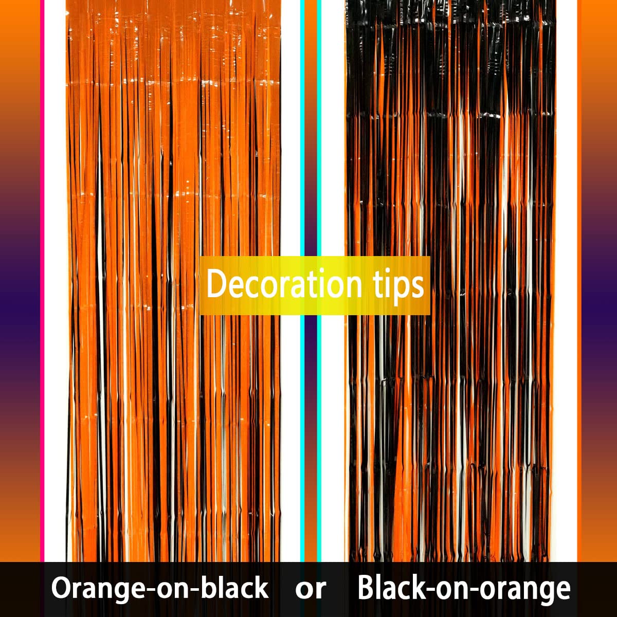 Black Orange Party Tinsel Foil Fringe Curtains - Halloween Construction 1St Birthday Baby Shower Graduation Wedding Party Stream