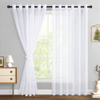 Hiasan White Sheer Curtains For Bedroom With Tiebacks, Grommet Light Filtering Extra Wide Voile Texture Window Curtains For Living Room, Kids' Room And Nursery, W70 X L84, 2 Soft Drape Panels
