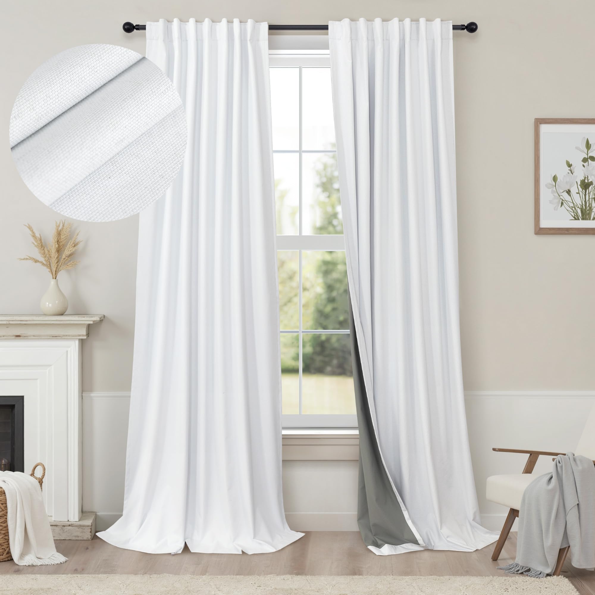 Blackout Curtains 108 Inch Long 2 Panels Burg Sound Curtains Noise Reducing Heavy Drapes 108 Inches Length Faux Linen Farmhouse 