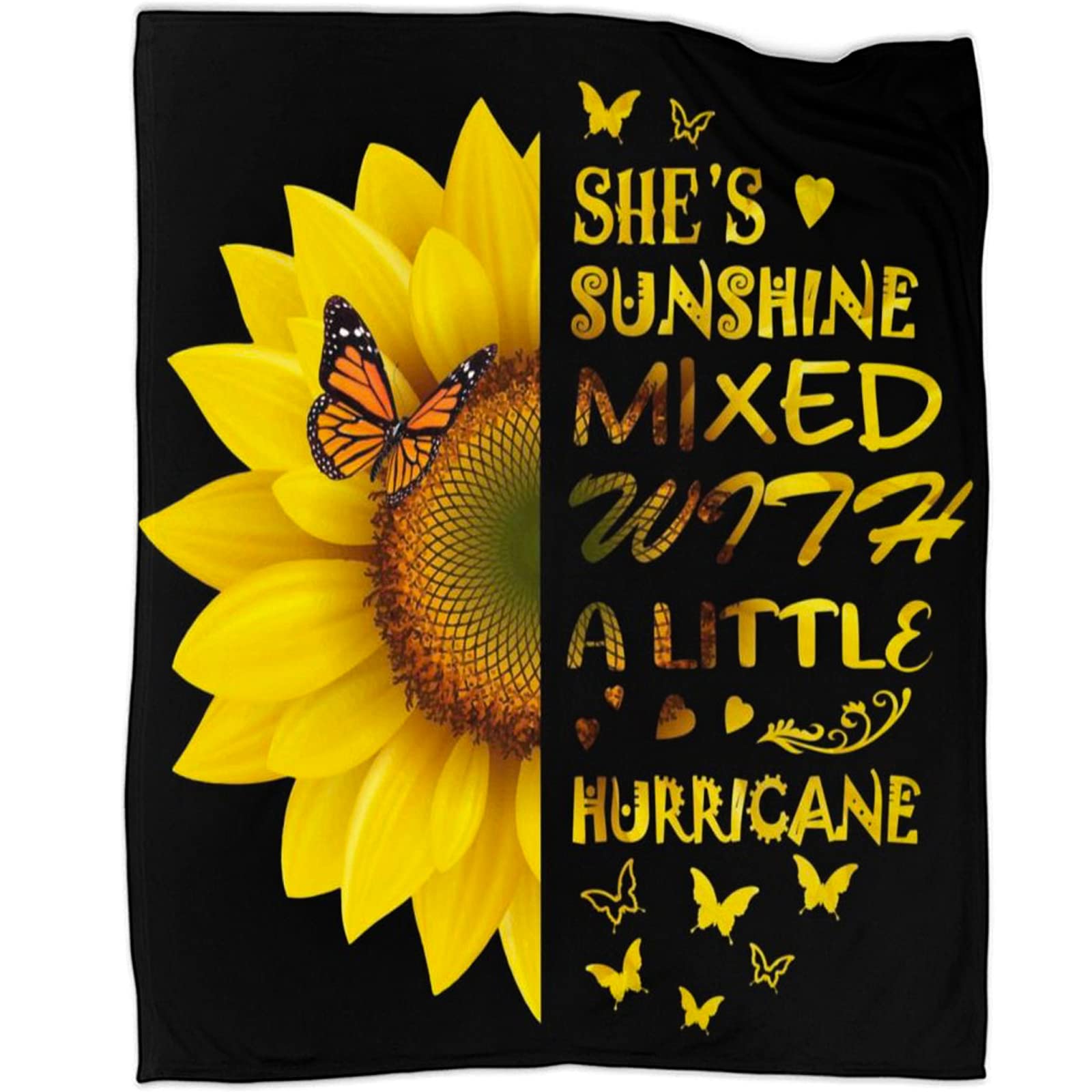 Sunflower Butterfly Blanket Soft Warm Lightweight Cozy Plush Throw Blanket Bed Couch Sofa Office Decor 50'X60' Gifts For Women