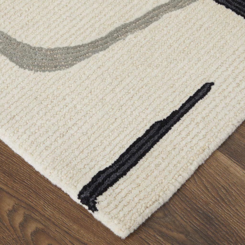 HomeRoots 514417 9 x 12 ft. Ivory Gray & Black Wool Abstract Hand Tufted Handmade Rectangle Area Rug