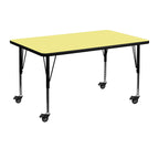 Flash Furniture Wren Mobile 30''W X 48''L Rectangular Yellow Thermal Laminate Activity Table - Height Adjustable Short Legs