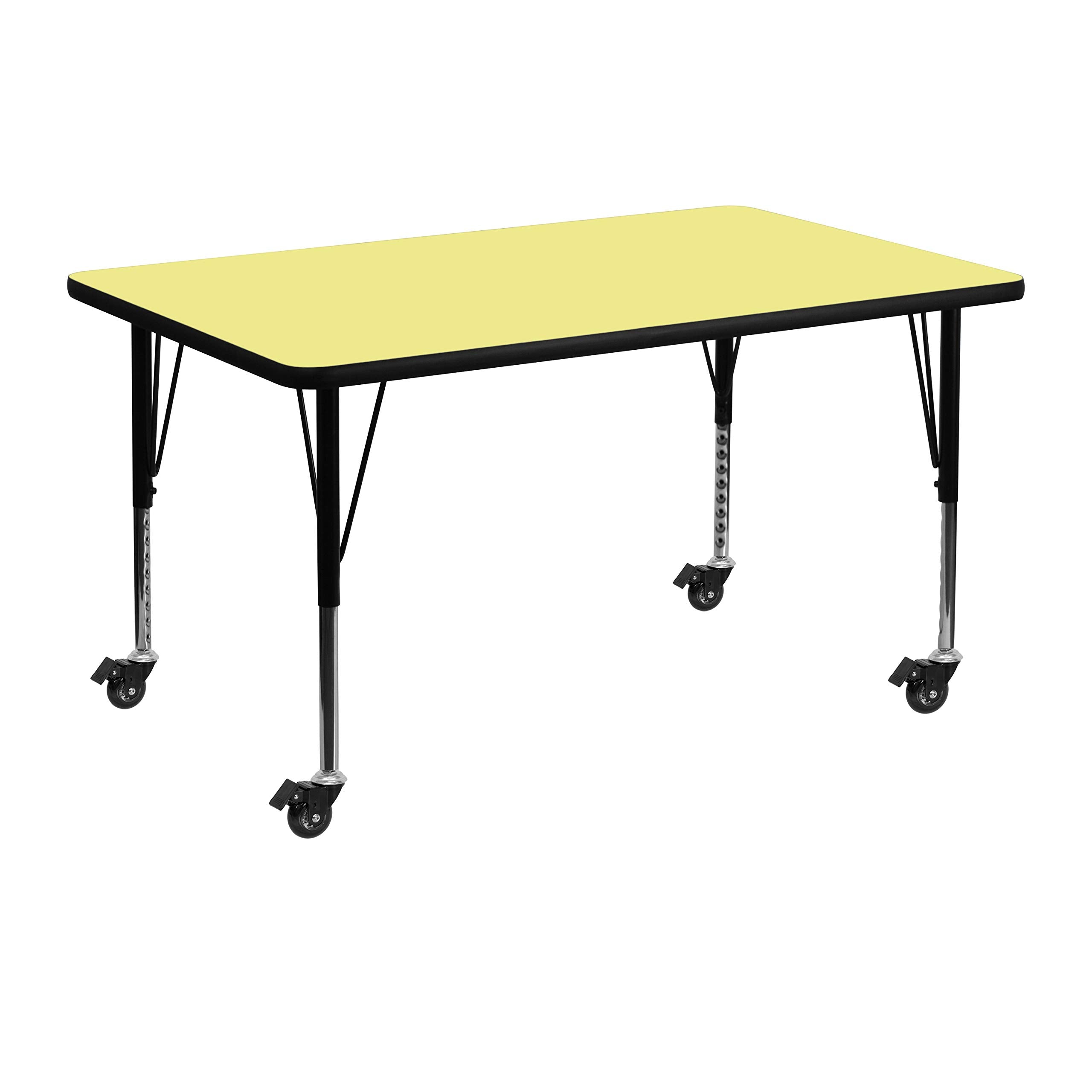 Flash Furniture Wren Mobile 30''W X 48''L Rectangular Yellow Thermal Laminate Activity Table - Height Adjustable Short Legs