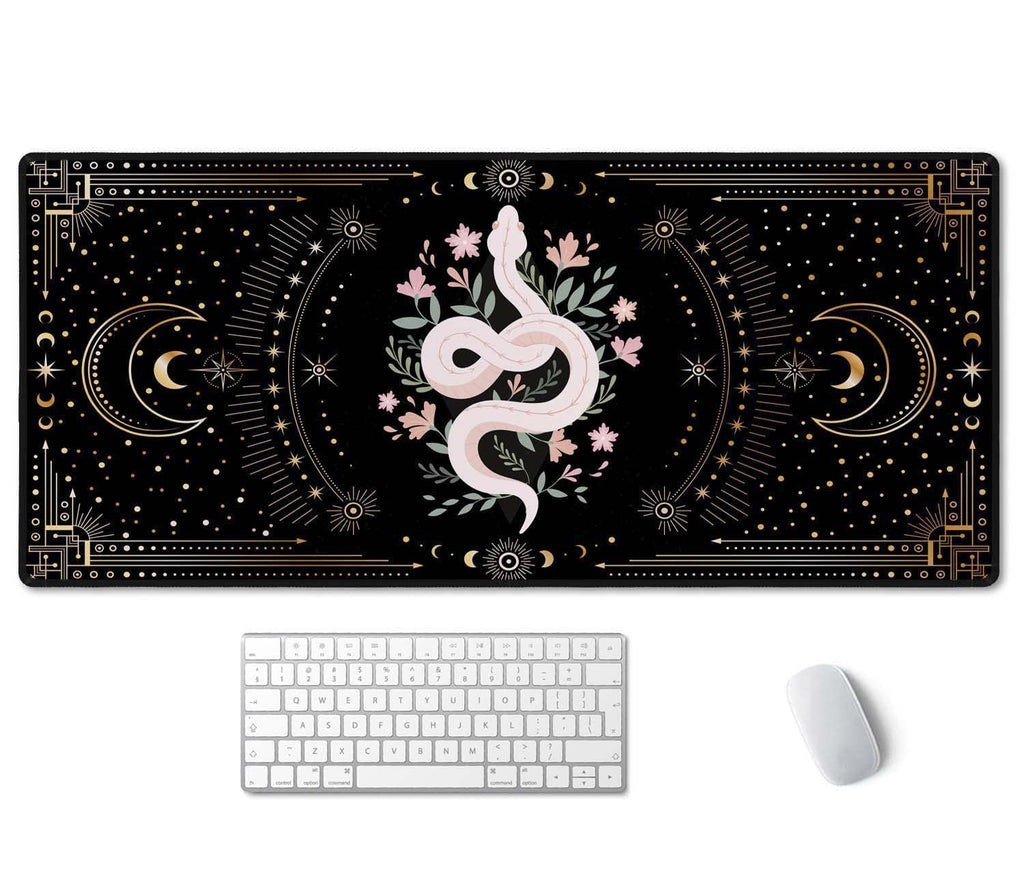 Ssoiu Large Mouse Pad, Boho Snake Witch Desk Mat For Desktop, Women Girls Waterproof Gaming Mousepad, Moon Phases Computer Pc La