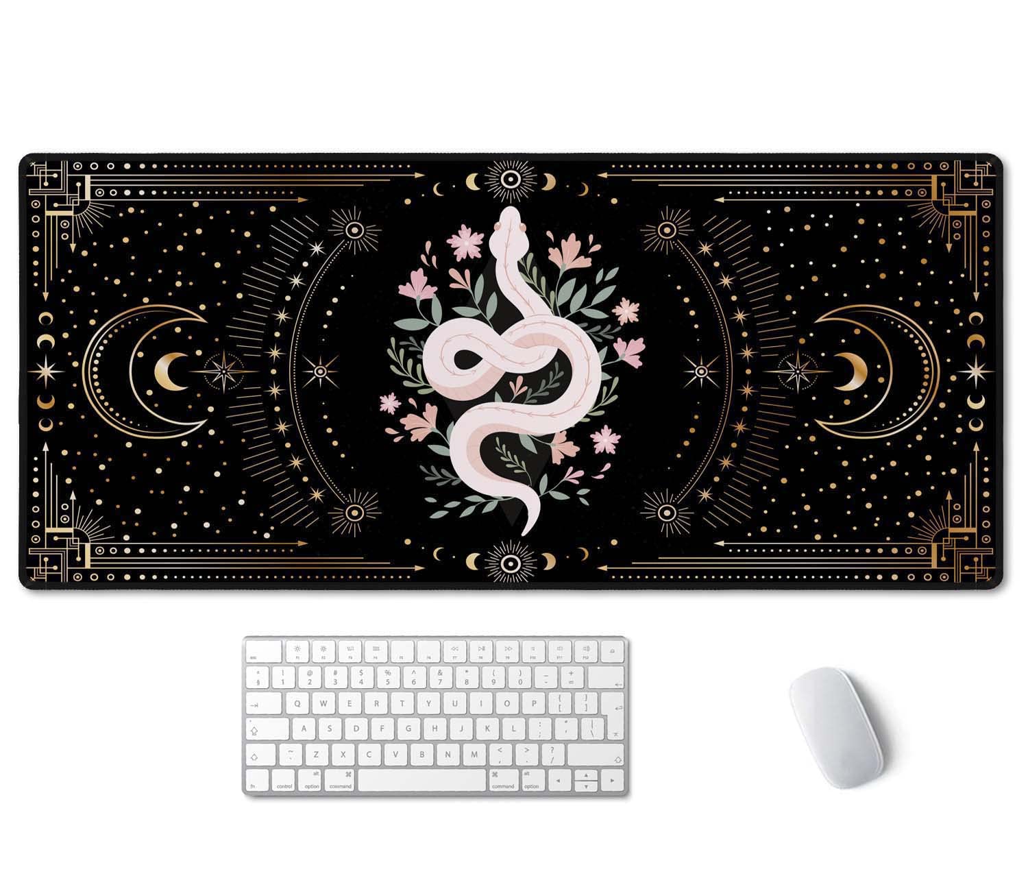 Ssoiu Large Mouse Pad, Boho Snake Witch Desk Mat For Desktop, Women Girls Waterproof Gaming Mousepad, Moon Phases Computer Pc La
