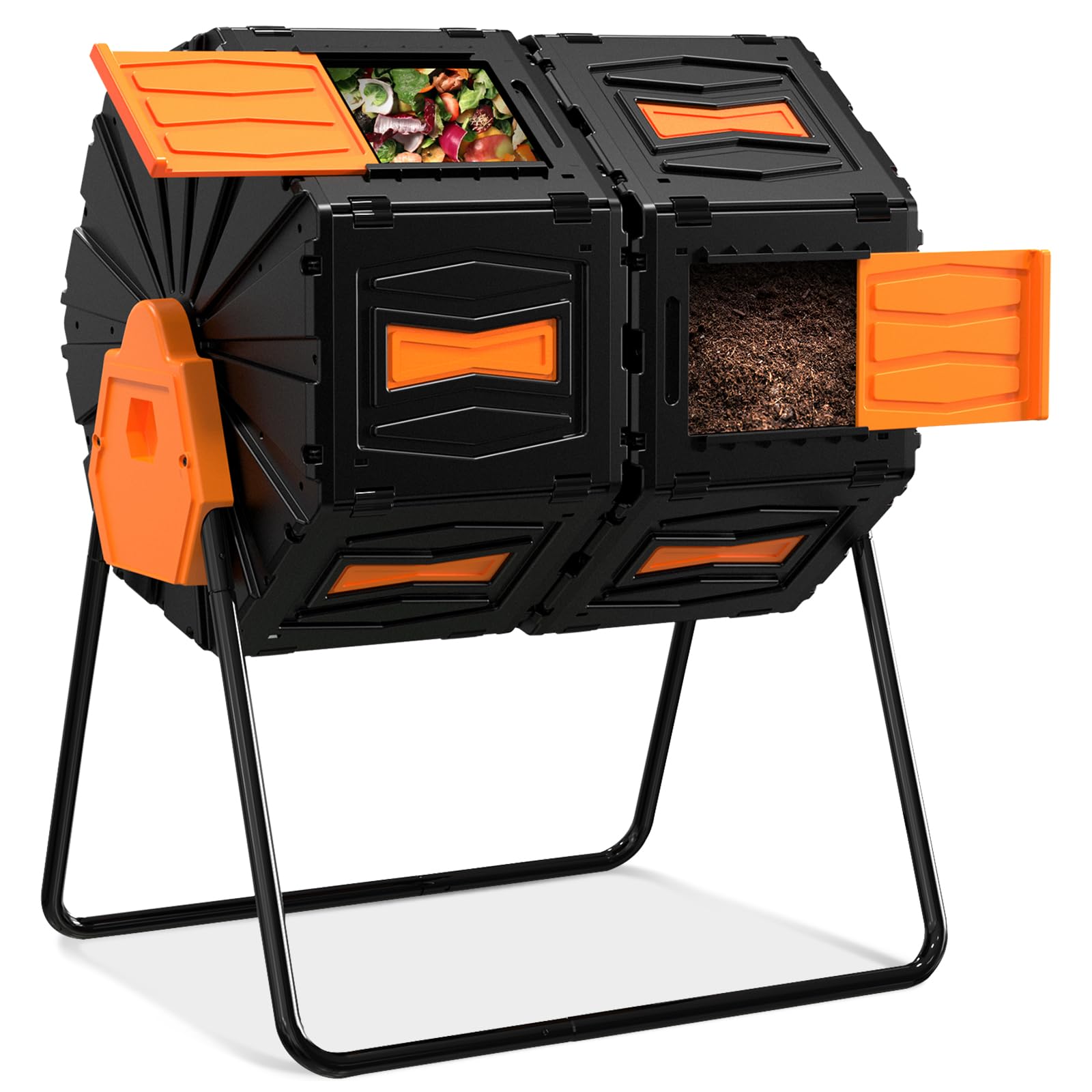 Compost Tumbler, Easy Assemble & Efficient Outdoor Compost Bin, 45 Gallon/170 Liter Large Dual Chamber Rotating Composter For Ga