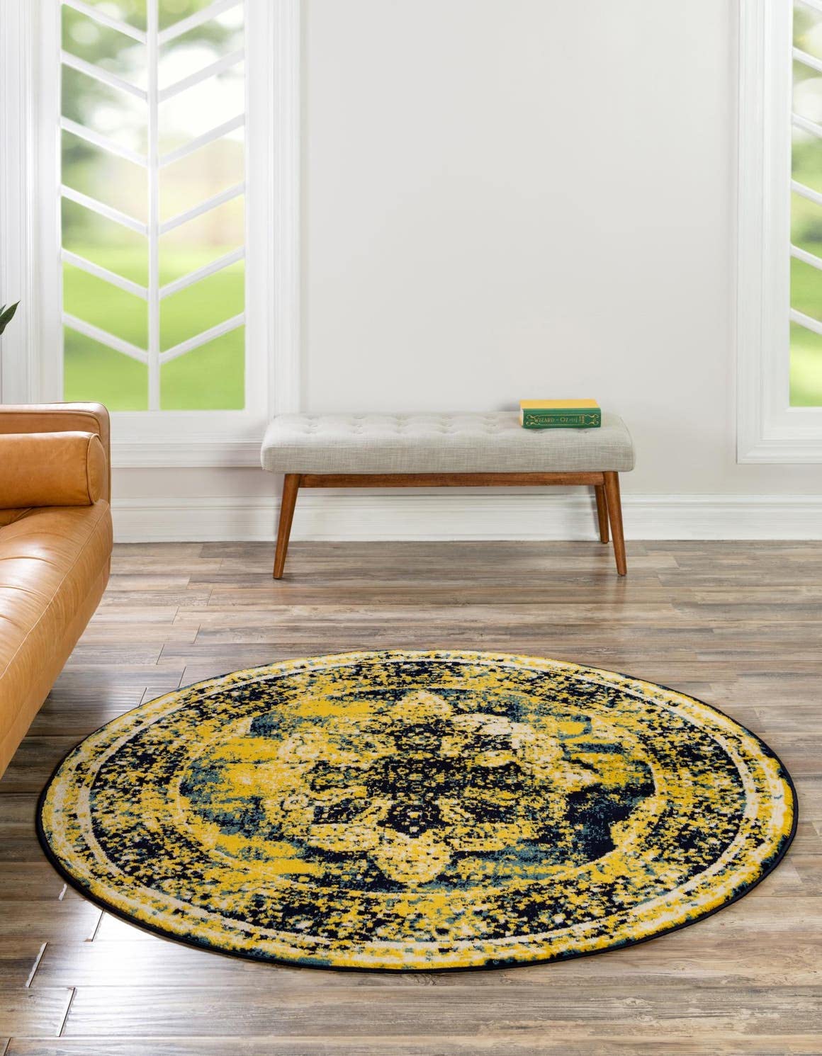 Unique Loom Sofia Collection Area Rug - Salle Garnier (7 1 Round, Navy Blue/ Yellow)