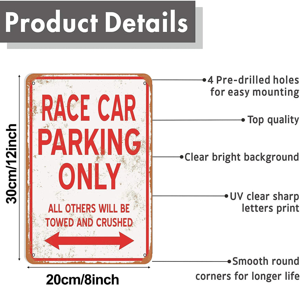 Race Car Parking Only Metal Tin Sign Metal Signs Wall Decor Tin Sign 8X12 Inches