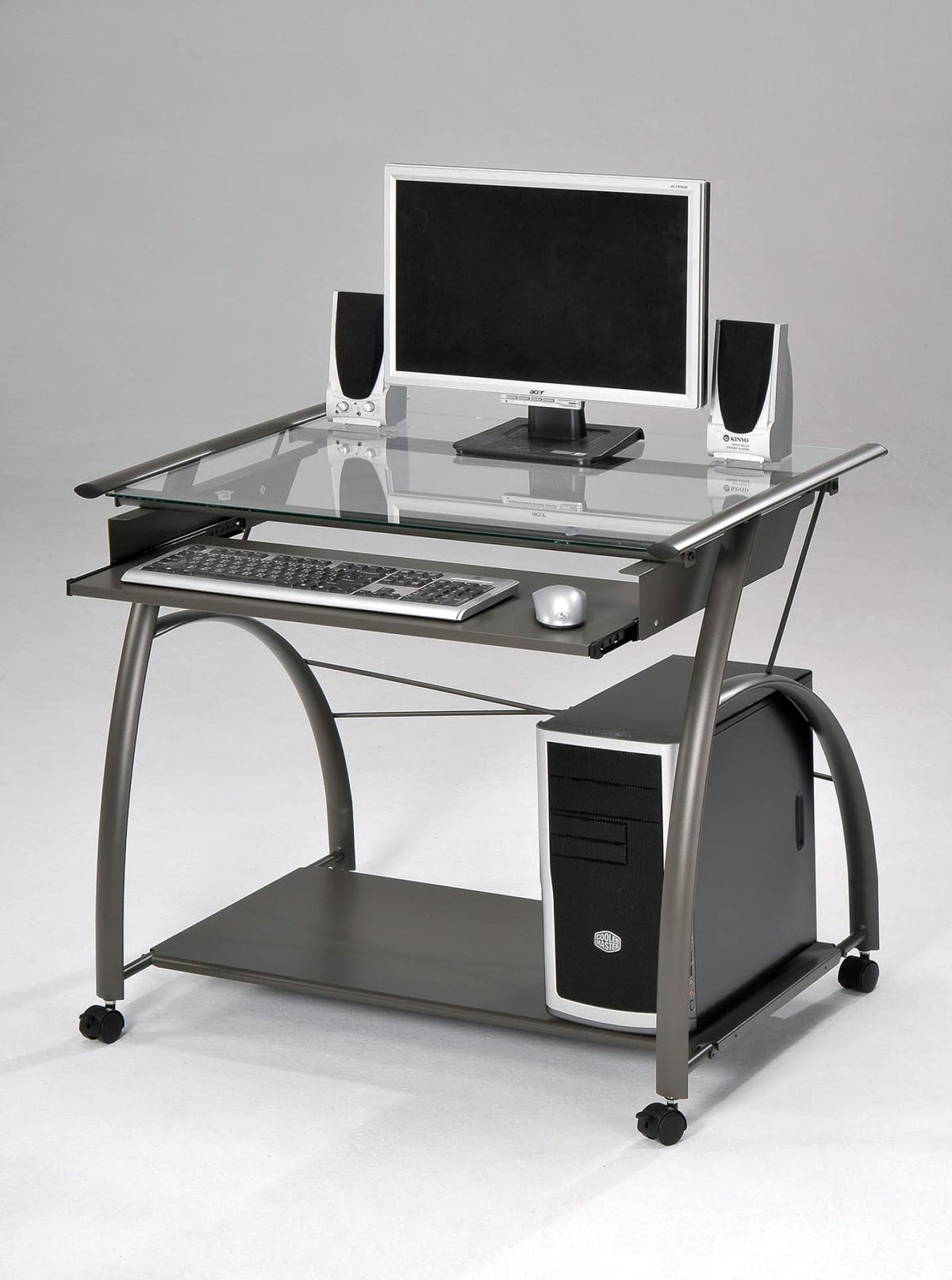 HomeRoots Metal Tube, Iron Plate, G 32' X 24' X 30' Pewter Metal Tube Computer Desk