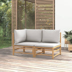 vidaXL Bamboo Patio Lounge Set with Light Gray Cushions – 2-Piece Comfortable Outdoor Furniture Set - Modular Design, Natural Material, Provider of Assembly Manual and Cushioned Seating.