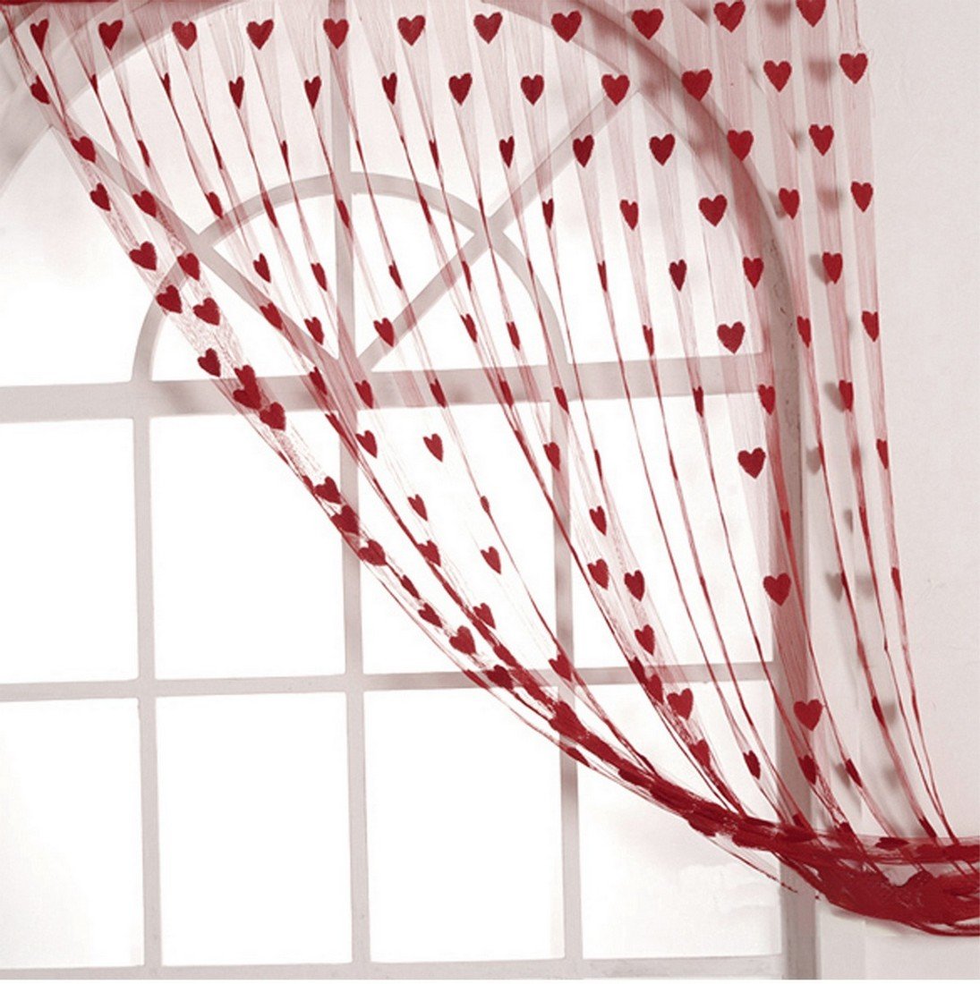 Handloomwala 1 Piece Beautiful Heart String Sheer Curtain  7 feet, Maroon