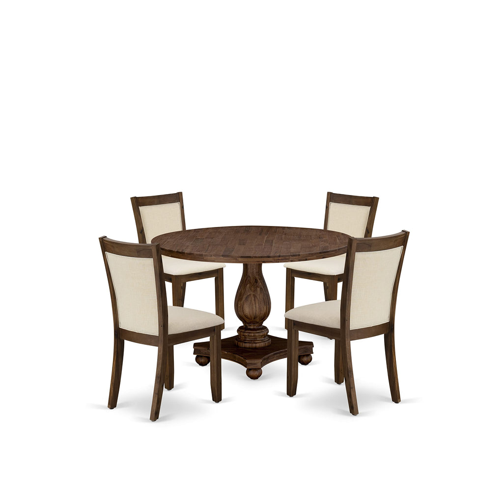 East West Furniture Irving 5 Piece Kitchen Set Includes a Round Dining Room Table with Pedestal and 4 Light Beige Linen Fabric Parson Chairs, 48x48 Inch, I2MZ5-NN-32