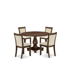 East West Furniture Irving 5 Piece Kitchen Set Includes a Round Dining Room Table with Pedestal and 4 Light Beige Linen Fabric Parson Chairs, 48x48 Inch, I2MZ5-NN-32