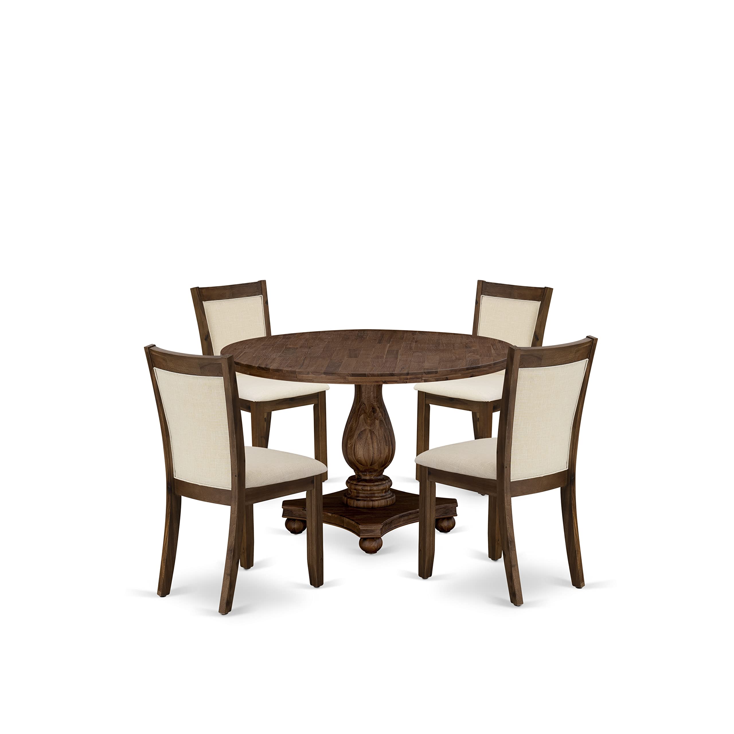 East West Furniture Irving 5 Piece Kitchen Set Includes a Round Dining Room Table with Pedestal and 4 Light Beige Linen Fabric Parson Chairs, 48x48 Inch, I2MZ5-NN-32