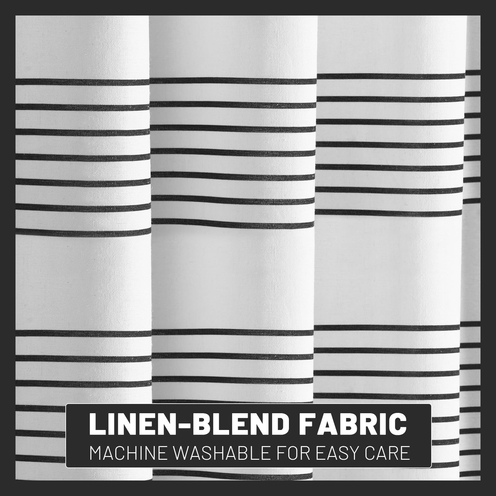 Awellife Boho Black Shower Curtain For Bathroom Farmhouse Natural Linen Stripe Tassel Shower Curtain (Black 1A, 78' L X 72' W)