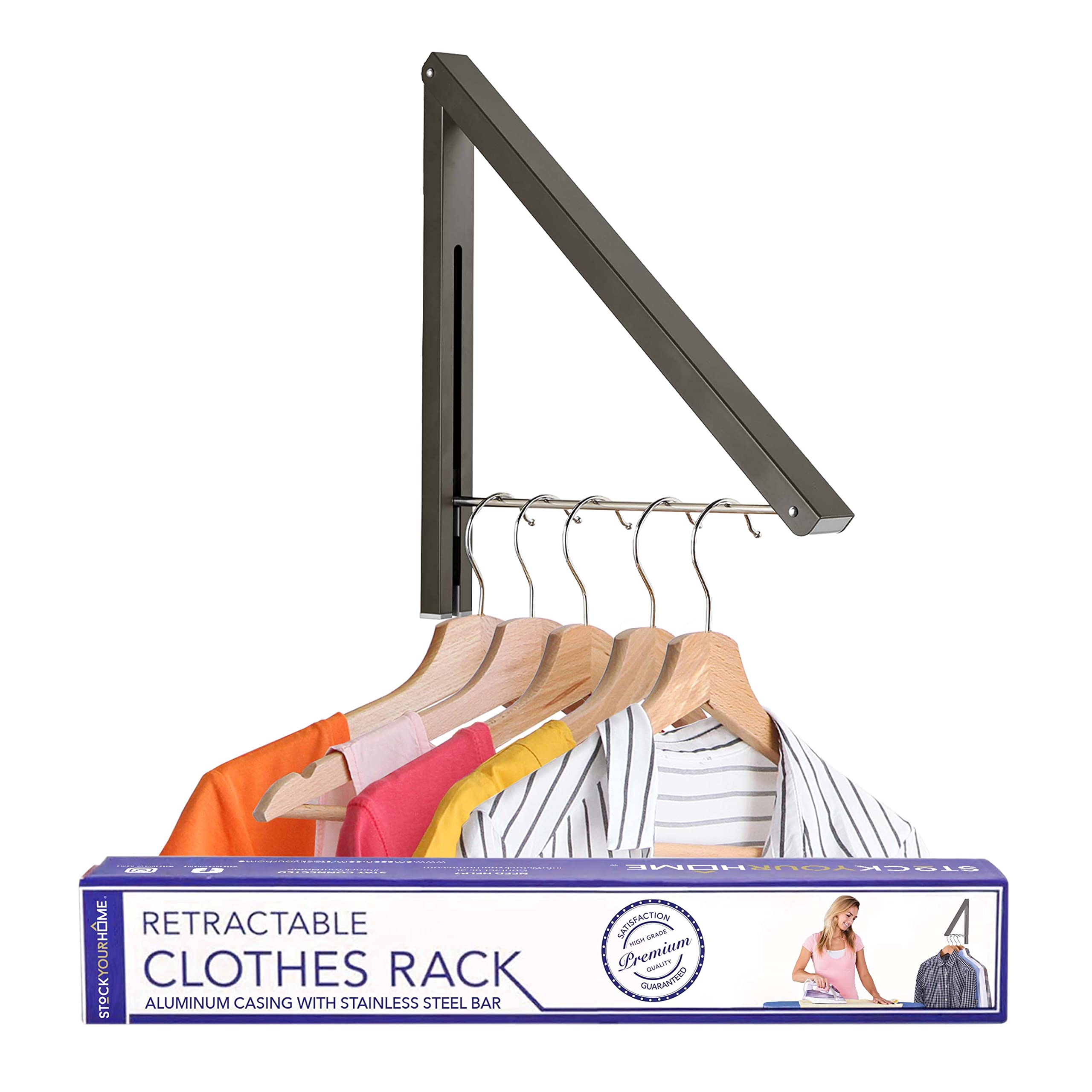 Single Foldable Clothing Rack, WallMounted Retractable Clothes Hanger for Laundry Dryer Room, Hanging Drying Rod, Small Collaps
