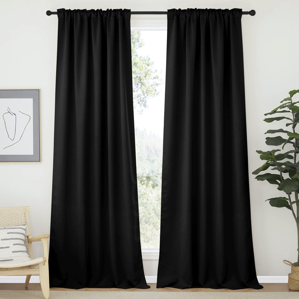 Nicetown Halloween Blackout Curtains Window Drapes - (Black Color) W52 X L120, Double Panels, Blackout Draperies Window Treatmen