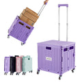 Foldable Utility Cart Folding Portable Rolling Crate Handcart with Durable Heavy Duty Plastic Telescoping Handle Collapsible 4 R