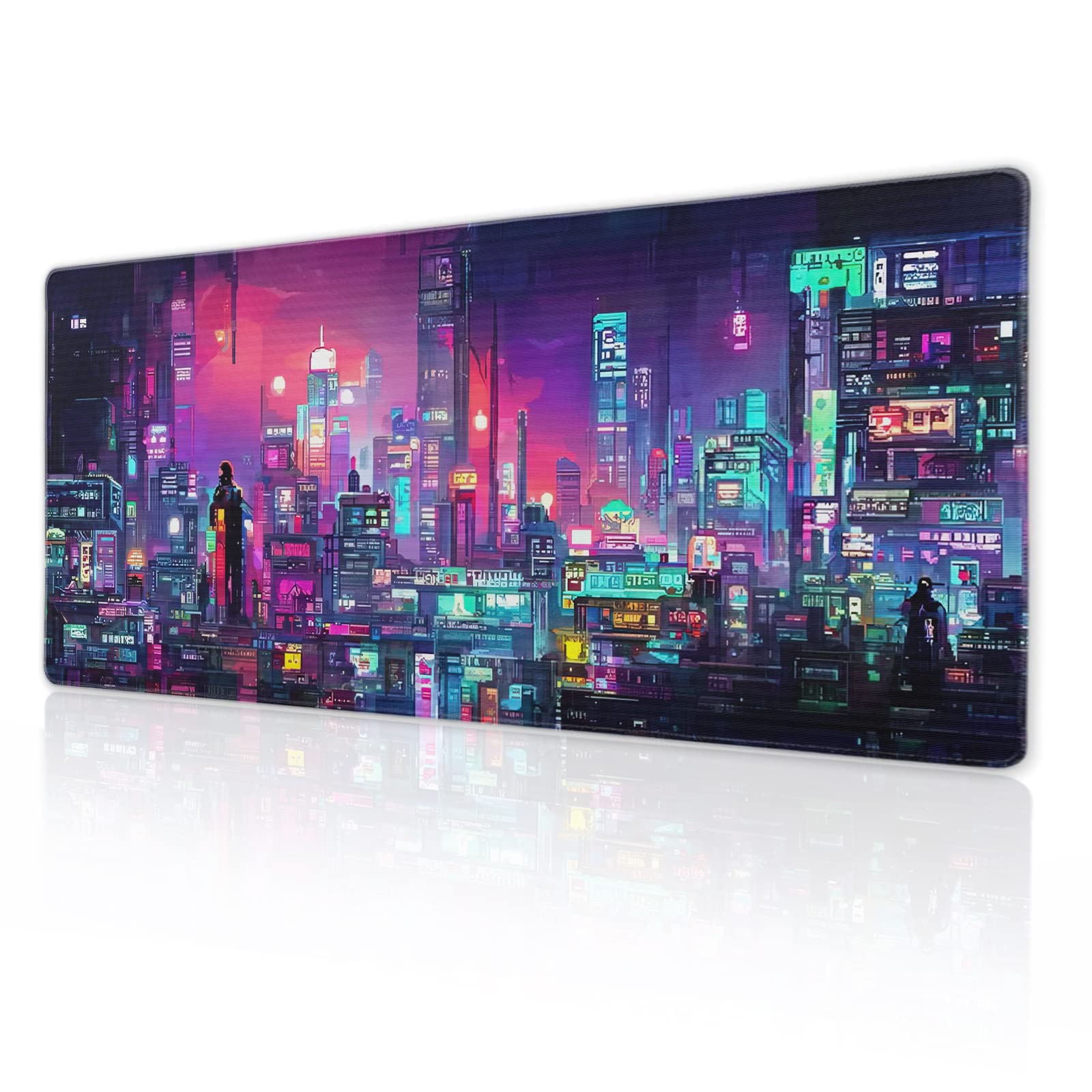 Retro Japanese Anime Gaming Mouse Pad Xl Cool Dark Purple Red Vaporwave City Extended Large Desk Mat Big Mousepad Non-Slip Rubbe