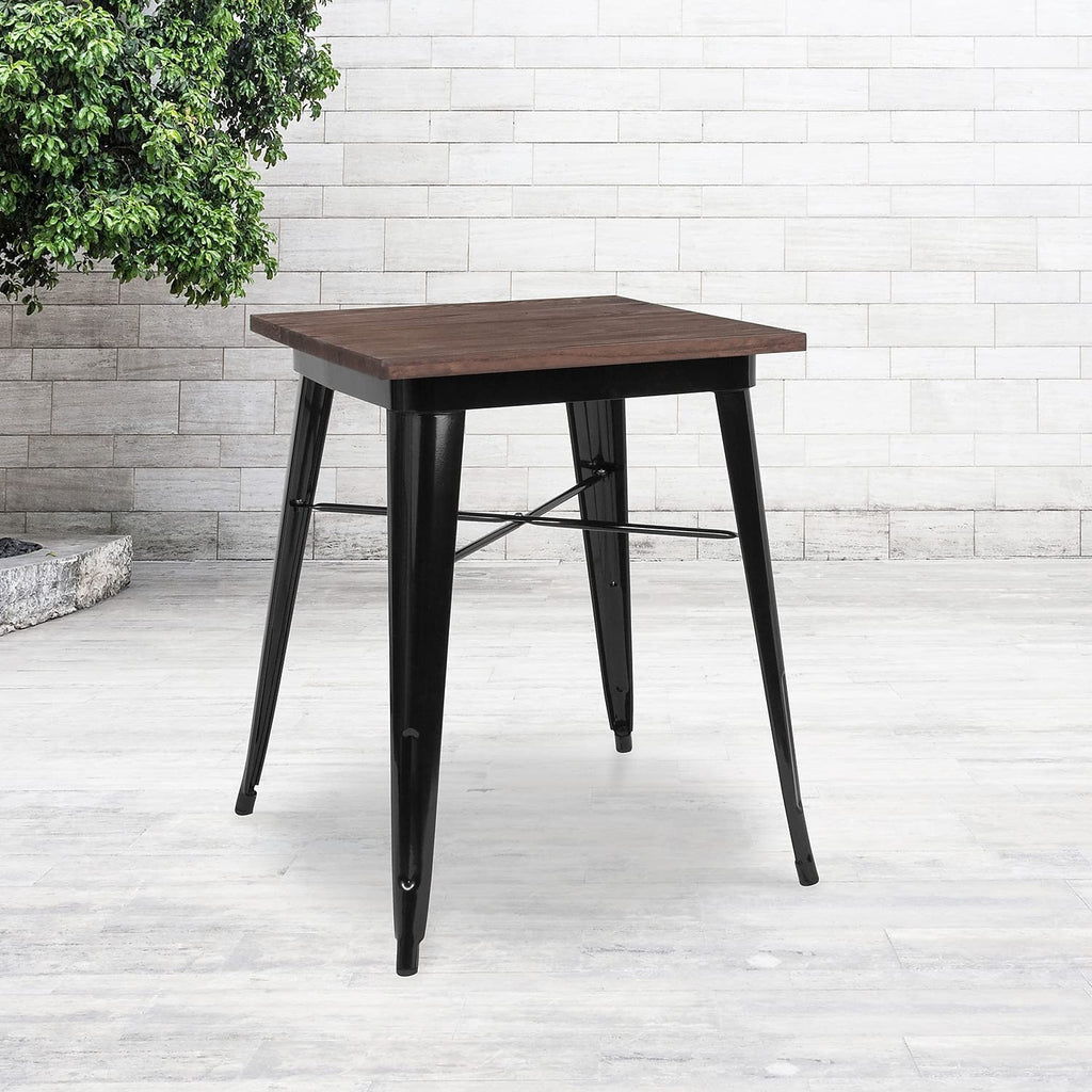 Flash Furniture Prince 23.5" Square Black Metal Indoor Table With Walnut Rustic Wood Top