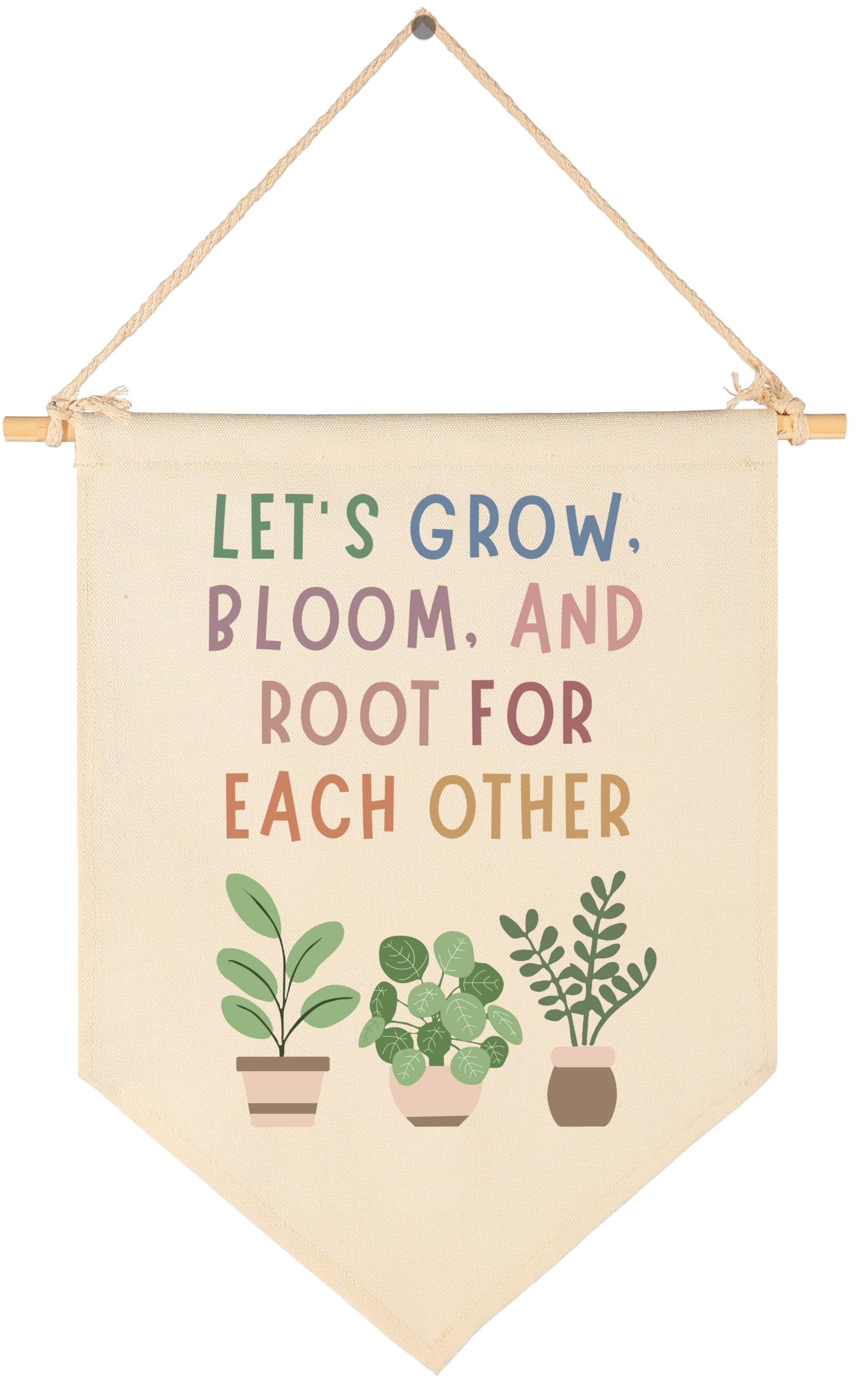 Lets Grow, Bloom, and Root for Each Other Wall Sign - Classroom Pennant Decor, Playroom Art, Homeschool Flag - Nursery Canvas H